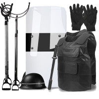 嵋里 安保器材防爆器械套装八件 学校钢叉手电筒安保装备 豪华PC盾牌