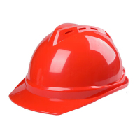 嵋里 加厚V型防尘ABS安全头盔工地施工防砸透气安全帽 502ABS按压红色