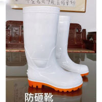 猎邺 钢头防砸高筒雨鞋 防滑加厚底用劳保雨靴 [防砸]白色高筒 36