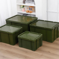 嵋里 加厚带盖直角收纳箱 不带轮子 新军绿 610x430x340mm