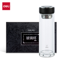 得力8978 玻璃杯(黑)320ml盖子锌合金氧化