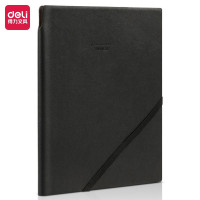 得力(deli)25K96张可插笔绑带皮面本新年礼物 22215记事本工作笔记本子日记本文具办公用品 黑色