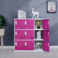 御璟 宇威员工彩色更衣储物柜 带锁教室学生书包柜铁皮柜寄存包柜子 9门白红 加厚款TW-书包柜白红9门