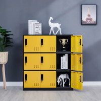 御璟 宇威员工彩色更衣储物柜 带锁教室学生书包柜铁皮柜寄存包柜子 9门黑黄 加厚款TW-书包柜黑黄9门