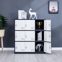 御璟 宇威员工彩色更衣储物柜带锁教室学生书包柜铁皮柜 寄存包柜子 9门灰白 加厚款TW-书包柜灰白9门