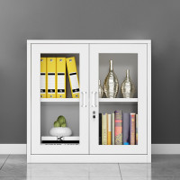 御璟 宇威矮柜钢制储物柜铁皮柜文件柜 财务办公柜资料柜档案柜茶水柜玻璃上节柜(经济款)TW-WJGBLAG01