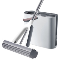 大卫 速洗净胶棉拖把桶对折式拖布含拖把桶M5-4米白色(1杆+2头)