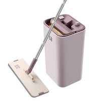 大卫 免手洗平板拖把刮刮桶拖布干湿两用Z9-2米白色(刮刮桶+1杆2头)