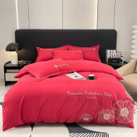 悠梦嘉居 80双锦刺绣四件套YJ-1321被套200*230床单245*250枕套48*74*2玫瑰红