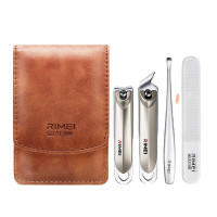 金达日美(RIMEI) 修甲掏耳4件套DR828棕色(平口指甲钳+斜口指甲钳+耳挖+纳米玻璃锉)