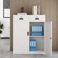 国翌 GY-2DXJ-1090二斗文件柜对开门钢制办公柜金属收纳柜财务资料柜带锁档案柜灰白色900*400*1090mm