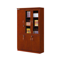 国翌 GY-W05-3A办公柜文件柜储物柜资料柜档案柜三开门玻璃门红胡桃色1200*400*2000mm