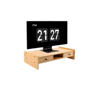 倍方 电脑显示器增高架 显示器支架 多功能置物架显示器桌 双抽屉电脑增高架竹木色37703