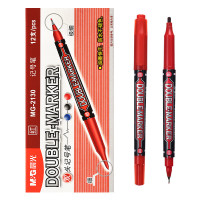 晨光(M&G)文具 红色粗细双头记号笔 防水马克笔油性笔 儿童学生勾线笔升级装 办公用品 MG2130C 12支/盒
