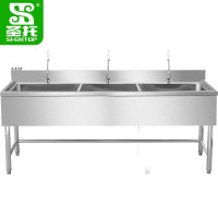 圣托(Shentop)DJB24 三星水池 不锈钢餐厅三槽洗菜盆 带水龙头厨房水槽洗碗盆&