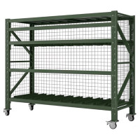 御璟 货架军绿重型500KG/层2000*600*1500mm三层主架 带三面网带轮可移动盾牌架 YW-DPJ002