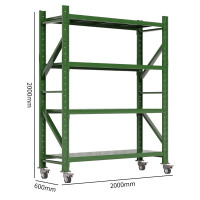 御璟 货架军绿重型500KG/层 2000*600*2000mm 四层主架 带轮可移动物资存储物架YW-LSHJ6015