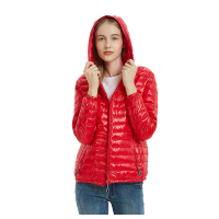三极 TP8731 冬季大码轻薄连帽上衣外套羽绒服 女款 红色 XL码