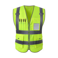 三极 TP5103 反光背心网施工多口袋环卫交通骑行马甲 荧光绿 XL