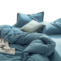 三极 TP2982 天竺棉日式纯色四件套 1.5m床单款 床单200*250cm 被套200*230cm 海蓝色
