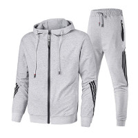 三极 TP6343 休闲套装连帽运动服两件套纯棉 灰色 2XL