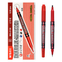 晨光(M&G) MG2130C 红色粗细双头记号笔马克笔油性笔 防水儿童学生勾线笔 12支/盒-#