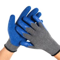 三极 TP3424 劳保手套十针皱手套耐磨防滑乳胶塑套 蓝色12副