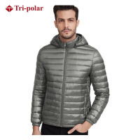 三极 TP8591 冬季大码轻薄连帽装上衣外套时尚羽绒服 男短款 灰色 XL