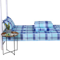 三极 TP2855 单人精梳棉40纱支六件套(床单+被套+枕套+棉花被芯+棉花褥子芯+枕芯)蓝大格 褥子0.9*2m