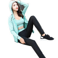 三极 TP1263 女士运动5件套装瑜伽服速干衣 绿色 L码