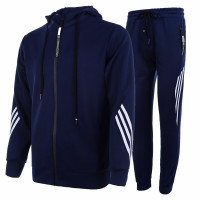 三极 TP6333 情侣休闲运动健身跑步运动服套装 藏青白边 XL码