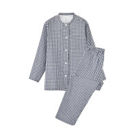 三极 TP8070 棉双层纱无侧缝立领睡衣家居服套装 藏青色格纹 男款 大号均码