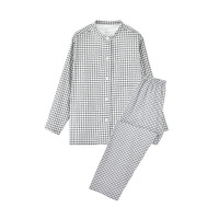 三极 TP8070 棉双层纱无侧缝立领睡衣家居服套装 炭灰色格纹 女款 大号均码