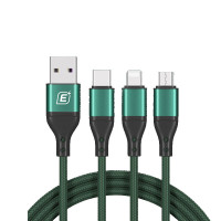 忆捷(EAGET)三合一快充数据线 60W快充适用苹果12Type-C华为安卓手机 EC008S-墨绿色