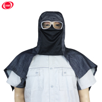 谋福(CNMF)牛仔布披肩帽防尘防风帽工人搬运作业披风头套工作帽 ( 戴眼镜全封闭披肩帽 附口罩一个)84902