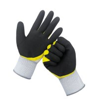 谋福CNMF劳保手套透气耐磨防滑尼龙皱纹浸胶乳胶工作手套工地搬运装卸[黄纱黑 12双装 ]103