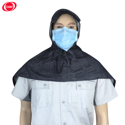 谋福(CNMF) 牛仔布披肩帽 防尘防风帽码头工人搬运作业 披风头套工作帽 (套头披肩帽 附口罩一个)8490