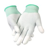 谋福CNMF耐磨PU涂掌手套PU涂层涂胶劳保手套 防护尼龙手套 M号(绿色边) 1副装