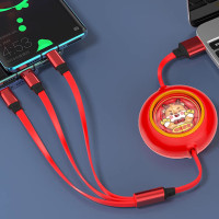 沃品1.2米数据线100W快充小巧便携一拖三充电线适用于华为苹果安卓LC027 红色