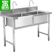圣托(Shentop)双星水池 不锈钢双槽洗菜盆带水龙头 厨房洗碗池商用 DJB09