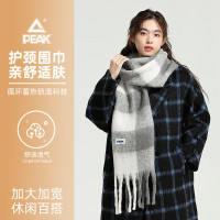 匹克匹克高级感格子围巾女士秋冬季韩版百搭流苏保暖围脖情侣 灰色