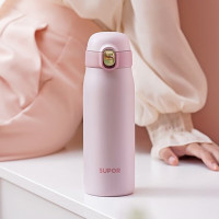 苏泊尔(SUPOR)云朵轻量一键开合简约不锈钢保温杯 轻盈粉 380ML KC38FR20