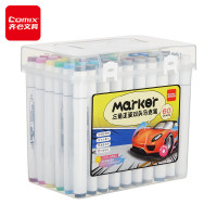 齐心(Comix)60色大三角杆双头速干油性马克笔/学生绘画水彩笔/纤维笔/1.0-6.0mm 60支/桶 ZYMK0