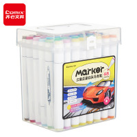 齐心(Comix)48色大三角杆双头速干油性马克笔/学生绘画水彩笔/纤维笔/1.0-6.0mm 48支/桶 ZYMK0