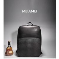 米茄美MIJIAMEI 商务男士韩版双肩背包编织进口头层牛皮包包 黑色 M004