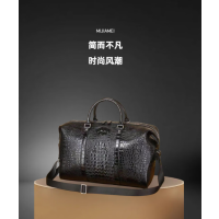 米茄美MIJIAMEI 高端男士鳄鱼纹旅行包出差商务单肩包 黑色 M20210
