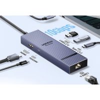 绿联Type-C3.2鳍纹扩展坞千兆网线分线器HDMI2.0转接器10G拓展坞4K60Hz适用华为苹果MacBook/M
