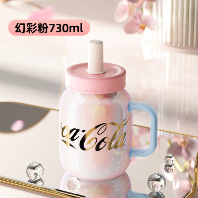 格沵(germ)可口可乐联名女生简约可爱花茶陶瓷杯 粉色 730ml GE-CK22-M10