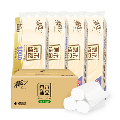 清风(Breeze)无芯卷纸 马蹄莲系列 4层100克*40卷 卫生纸卷纸纸巾卷纸整箱