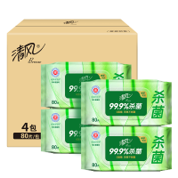 清风御本草杀菌带盖抽取式湿巾1层80片*4包整箱大包实惠湿纸巾BWB80YE2